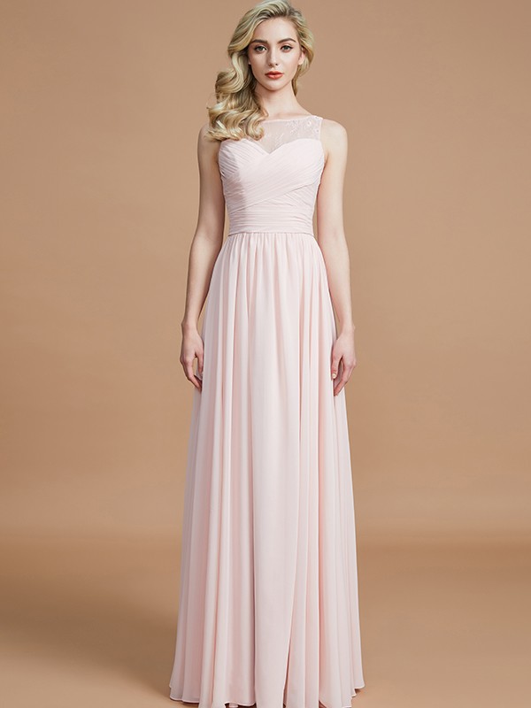 A-Line/Princess Bateau Sleeveless Ruched Floor-Length Chiffon Bridesmaid Dresses 2115