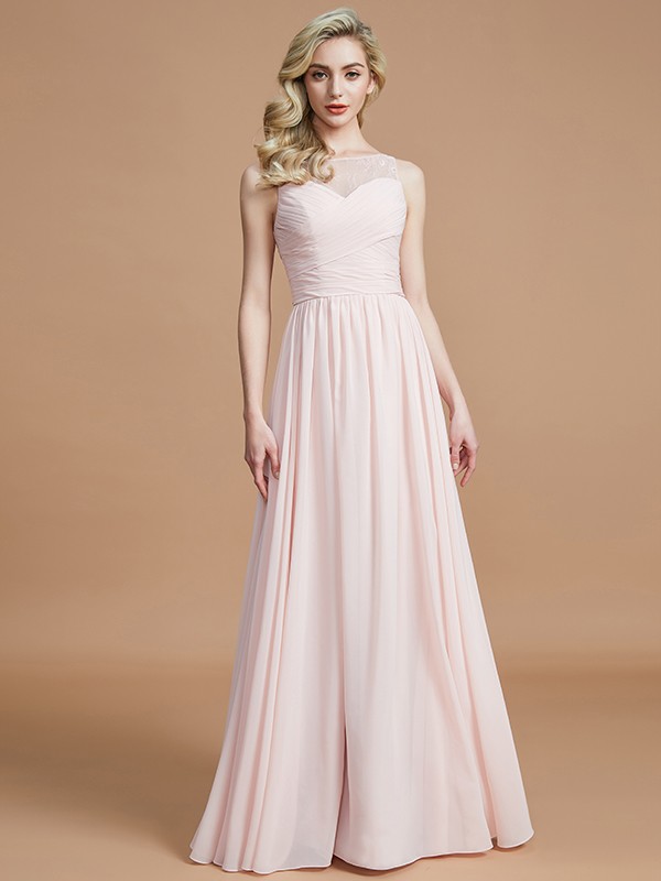 A-Line/Princess Bateau Sleeveless Ruched Floor-Length Chiffon Bridesmaid Dresses 2115