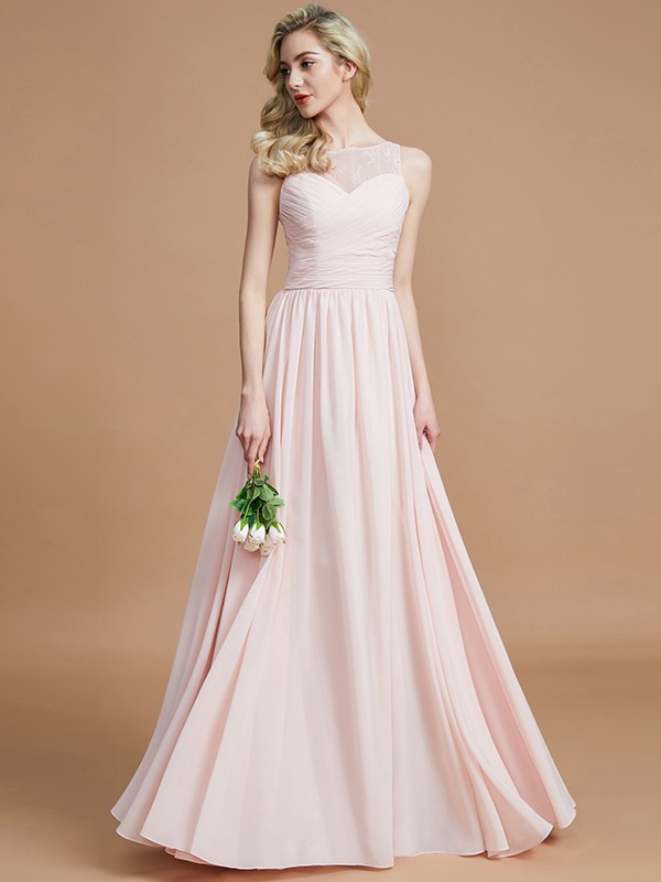 A-Line/Princess Bateau Sleeveless Ruched Floor-Length Chiffon Bridesmaid Dresses 2115