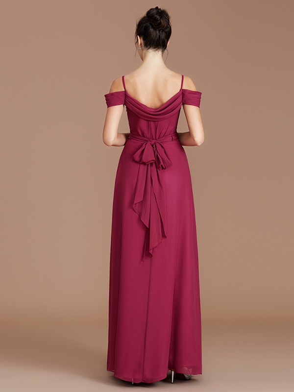 A-Line/Princess Off-the-Shoulder Sleeveless Ruched Floor-Length Chiffon Bridesmaid Dresses 2361