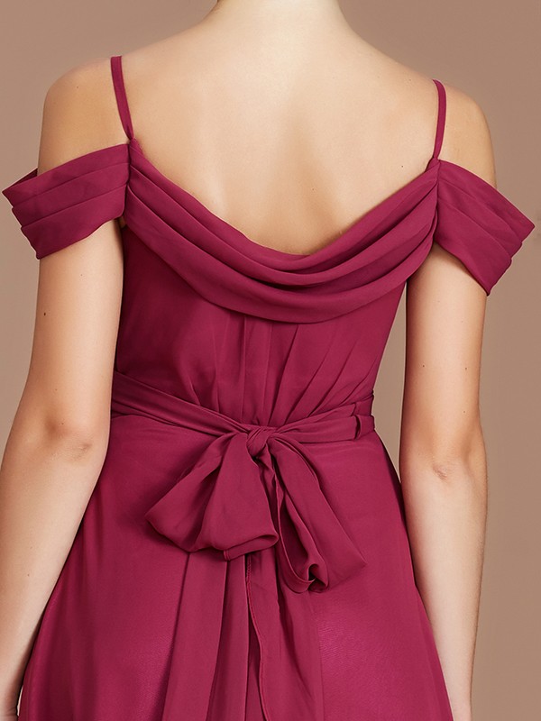 A-Line/Princess Off-the-Shoulder Sleeveless Ruched Floor-Length Chiffon Bridesmaid Dresses 2361