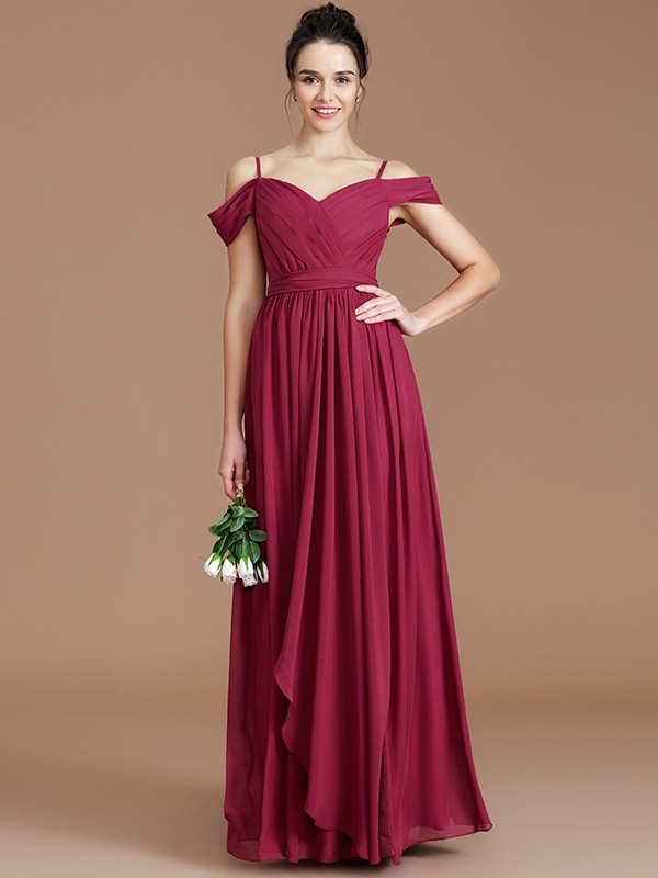 A-Line/Princess Off-the-Shoulder Sleeveless Ruched Floor-Length Chiffon Bridesmaid Dresses 2361