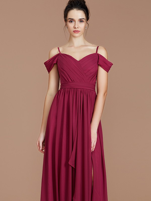 A-Line/Princess Off-the-Shoulder Sleeveless Ruched Floor-Length Chiffon Bridesmaid Dresses 2361