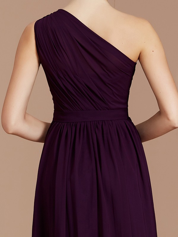 A-Line/Princess One-Shoulder Sleeveless Ruched Floor-Length Chiffon Bridesmaid Dresses 2413