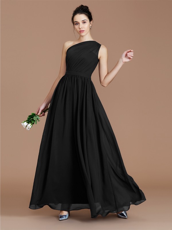 A-Line/Princess One-Shoulder Sleeveless Ruched Floor-Length Chiffon Bridesmaid Dresses 2413