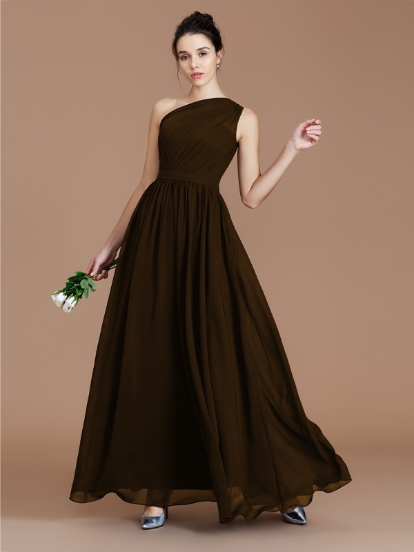 A-Line/Princess One-Shoulder Sleeveless Ruched Floor-Length Chiffon Bridesmaid Dresses 2413