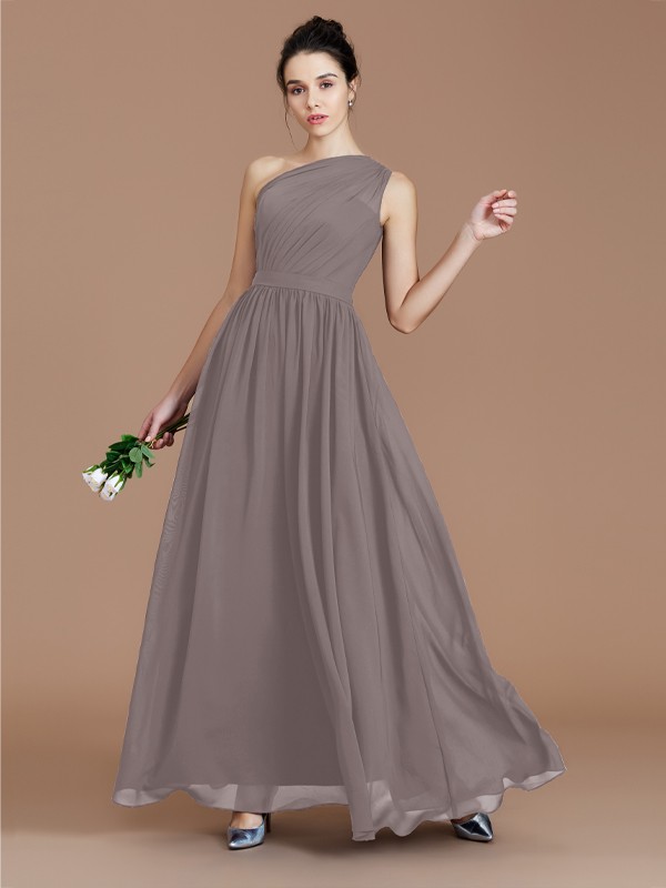 A-Line/Princess One-Shoulder Sleeveless Ruched Floor-Length Chiffon Bridesmaid Dresses 2413