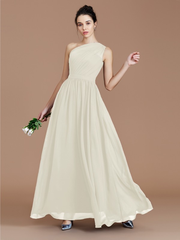 A-Line/Princess One-Shoulder Sleeveless Ruched Floor-Length Chiffon Bridesmaid Dresses 2413