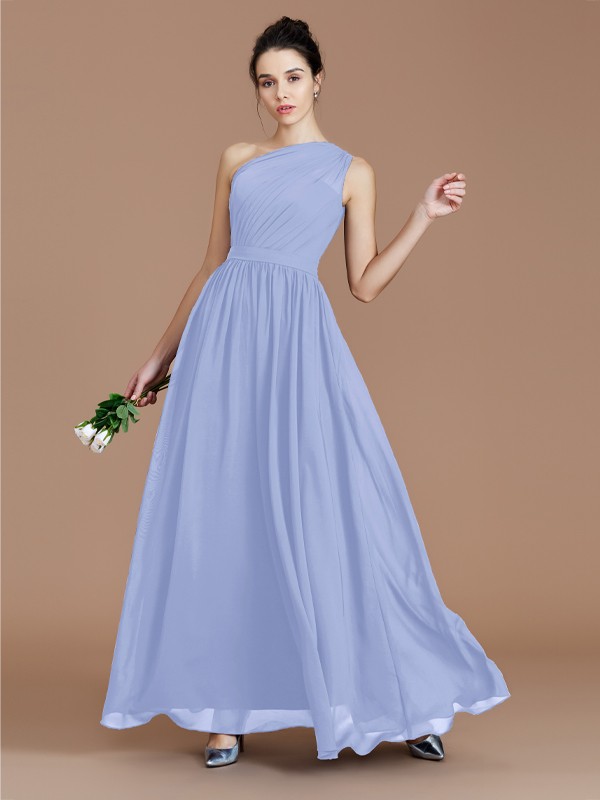 A-Line/Princess One-Shoulder Sleeveless Ruched Floor-Length Chiffon Bridesmaid Dresses 2413