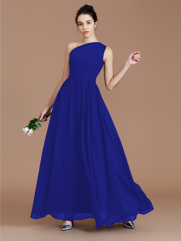 A-Line/Princess One-Shoulder Sleeveless Ruched Floor-Length Chiffon Bridesmaid Dresses 2413