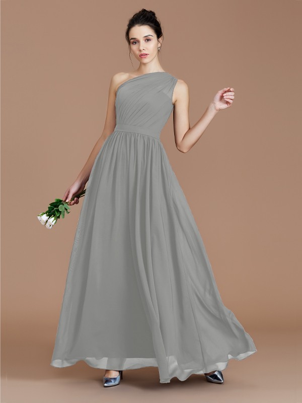 A-Line/Princess One-Shoulder Sleeveless Ruched Floor-Length Chiffon Bridesmaid Dresses 2413