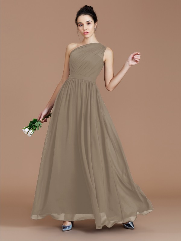 A-Line/Princess One-Shoulder Sleeveless Ruched Floor-Length Chiffon Bridesmaid Dresses 2413