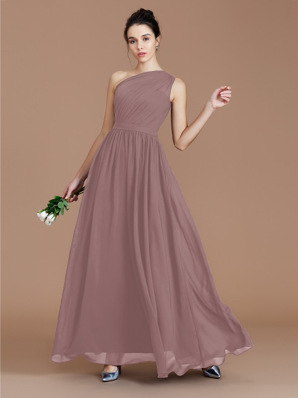 A-Line/Princess One-Shoulder Sleeveless Ruched Floor-Length Chiffon Bridesmaid Dresses 2413