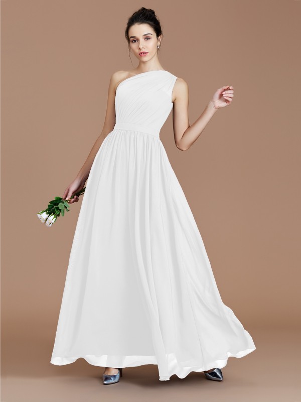 A-Line/Princess One-Shoulder Sleeveless Ruched Floor-Length Chiffon Bridesmaid Dresses 2413