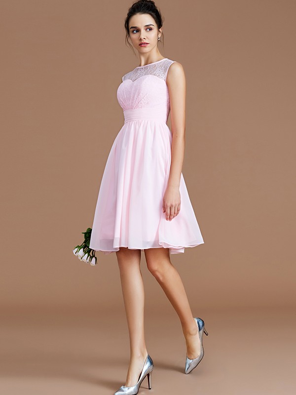 A-Line/Princess Sweetheart Sleeveless Lace Short/Mini Chiffon Bridesmaid Dresses 2739