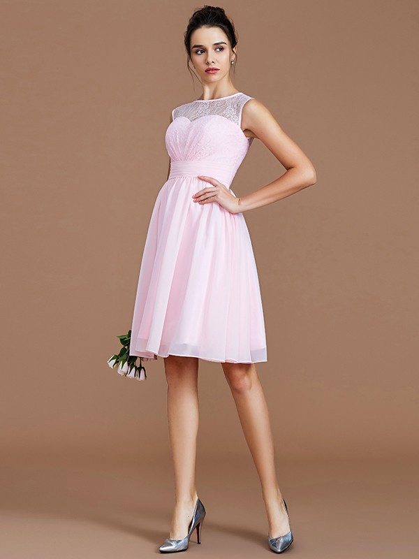 A-Line/Princess Sweetheart Sleeveless Lace Short/Mini Chiffon Bridesmaid Dresses 2739