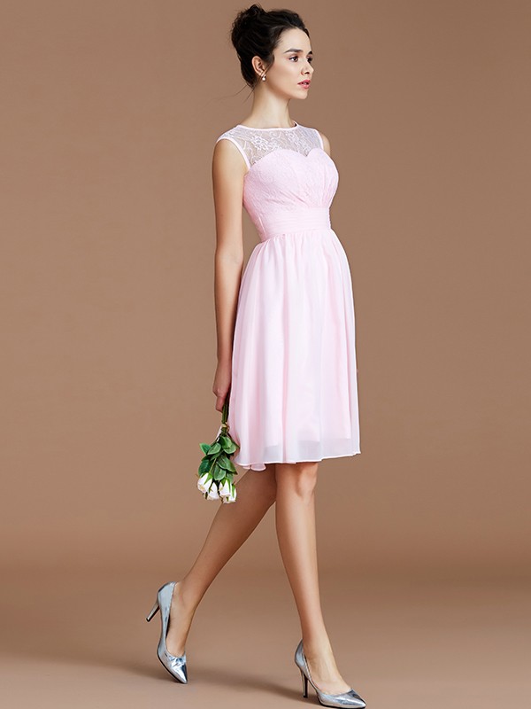 A-Line/Princess Sweetheart Sleeveless Lace Short/Mini Chiffon Bridesmaid Dresses 2739