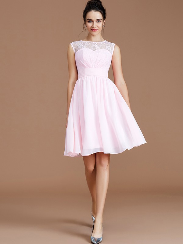 A-Line/Princess Sweetheart Sleeveless Lace Short/Mini Chiffon Bridesmaid Dresses 2739