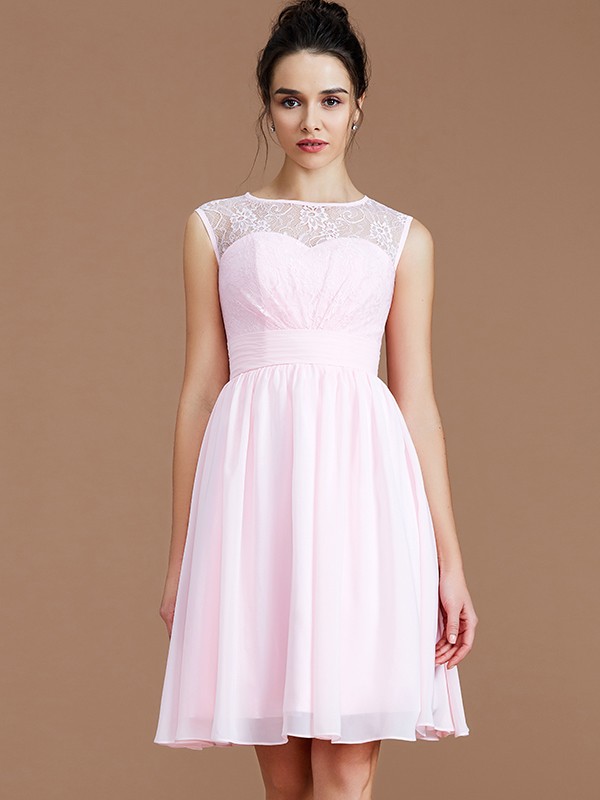 A-Line/Princess Sweetheart Sleeveless Lace Short/Mini Chiffon Bridesmaid Dresses 2739