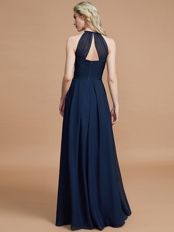 A-Line/Princess Halter Sleeveless Ruched Floor-Length Chiffon Bridesmaid Dresses 2302