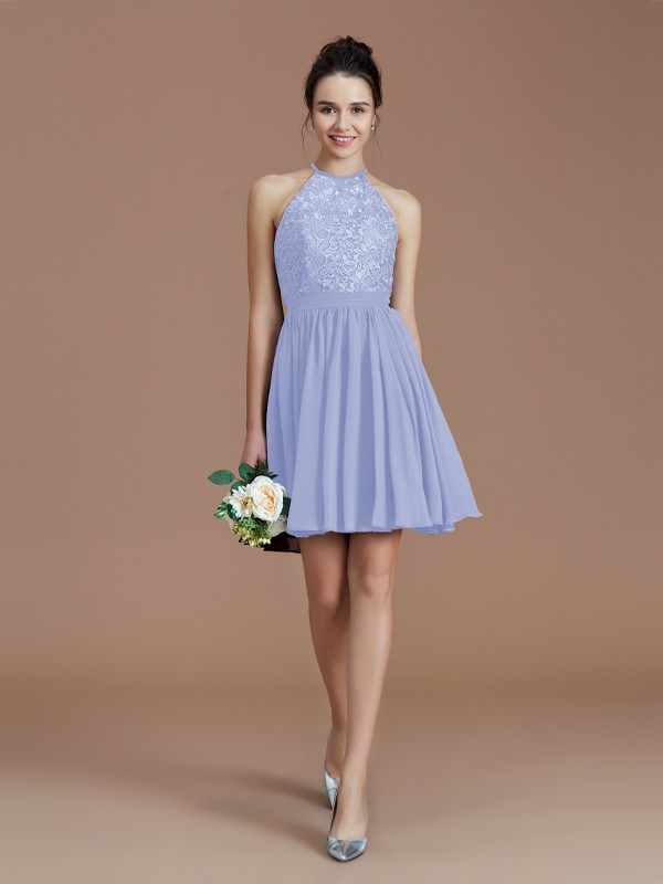 A-Line/Princess Halter Sleeveless Lace Short/Mini Chiffon Bridesmaid Dresses 2294