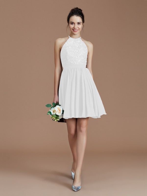 A-Line/Princess Halter Sleeveless Lace Short/Mini Chiffon Bridesmaid Dresses 2294