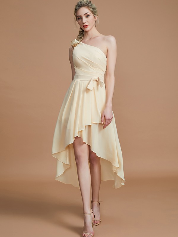 A-Line/Princess One-Shoulder Sleeveless Layers Asymmetrical Chiffon Bridesmaid Dresses 2405