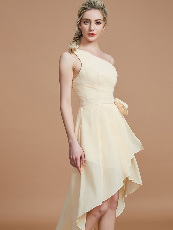 A-Line/Princess One-Shoulder Sleeveless Layers Asymmetrical Chiffon Bridesmaid Dresses 2405