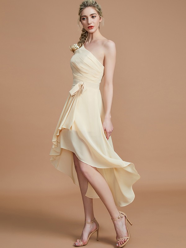 A-Line/Princess One-Shoulder Sleeveless Layers Asymmetrical Chiffon Bridesmaid Dresses 2405