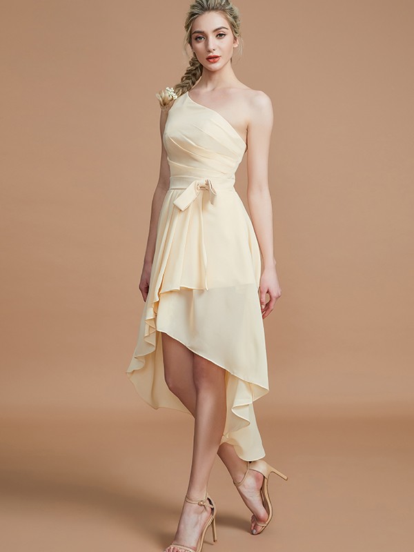 A-Line/Princess One-Shoulder Sleeveless Layers Asymmetrical Chiffon Bridesmaid Dresses 2405