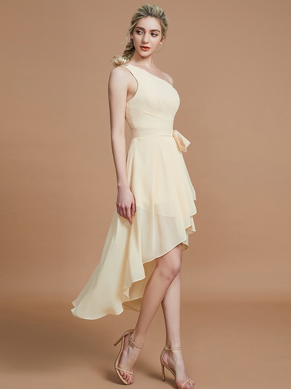 A-Line/Princess One-Shoulder Sleeveless Layers Asymmetrical Chiffon Bridesmaid Dresses 2405