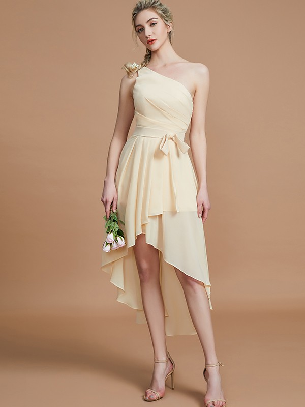 A-Line/Princess One-Shoulder Sleeveless Layers Asymmetrical Chiffon Bridesmaid Dresses 2405