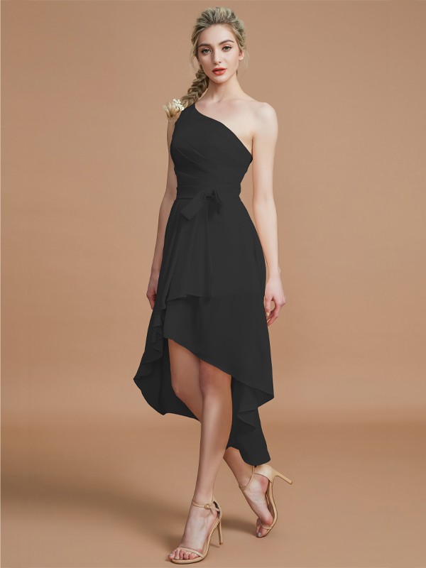 A-Line/Princess One-Shoulder Sleeveless Layers Asymmetrical Chiffon Bridesmaid Dresses 2405