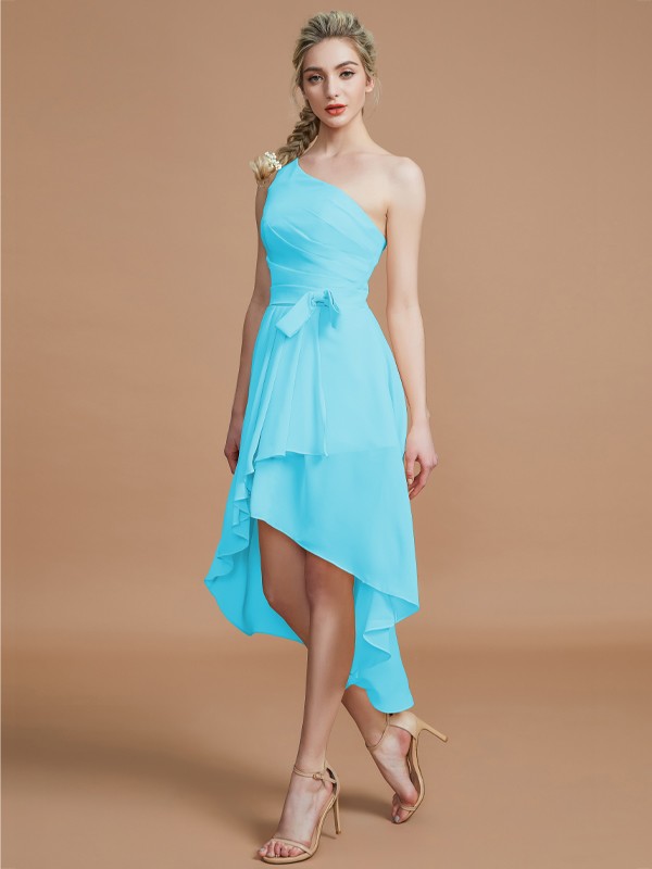 A-Line/Princess One-Shoulder Sleeveless Layers Asymmetrical Chiffon Bridesmaid Dresses 2405