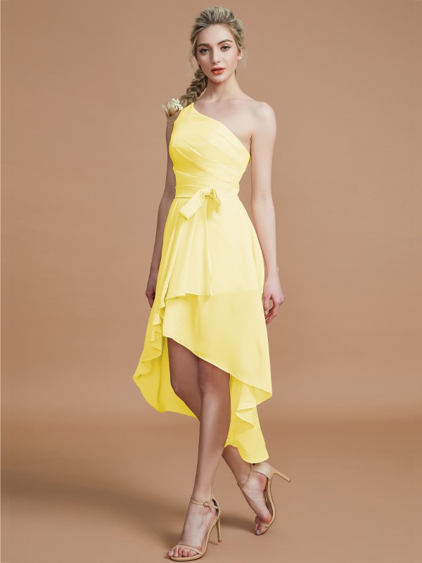 A-Line/Princess One-Shoulder Sleeveless Layers Asymmetrical Chiffon Bridesmaid Dresses 2405