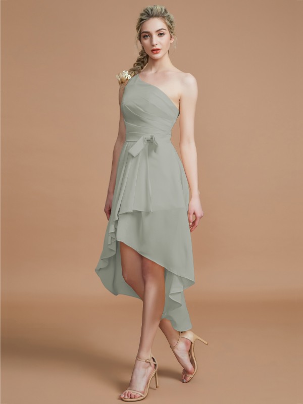 A-Line/Princess One-Shoulder Sleeveless Layers Asymmetrical Chiffon Bridesmaid Dresses 2405