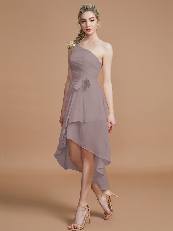 A-Line/Princess One-Shoulder Sleeveless Layers Asymmetrical Chiffon Bridesmaid Dresses 2405