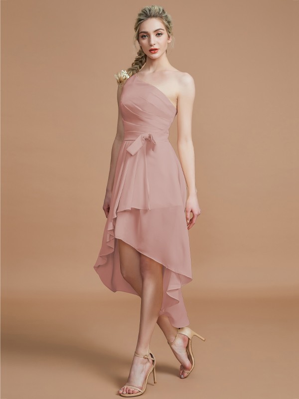 A-Line/Princess One-Shoulder Sleeveless Layers Asymmetrical Chiffon Bridesmaid Dresses 2405