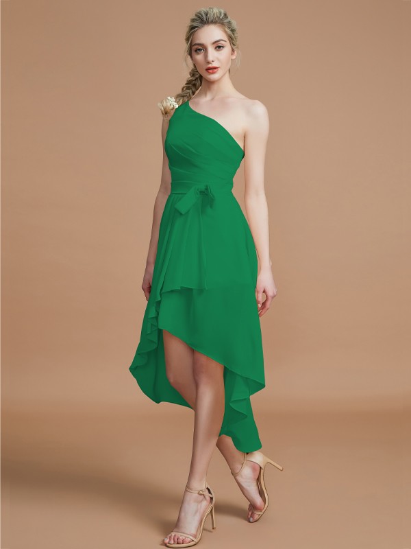 A-Line/Princess One-Shoulder Sleeveless Layers Asymmetrical Chiffon Bridesmaid Dresses 2405