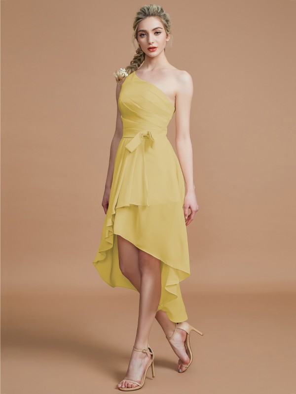 A-Line/Princess One-Shoulder Sleeveless Layers Asymmetrical Chiffon Bridesmaid Dresses 2405