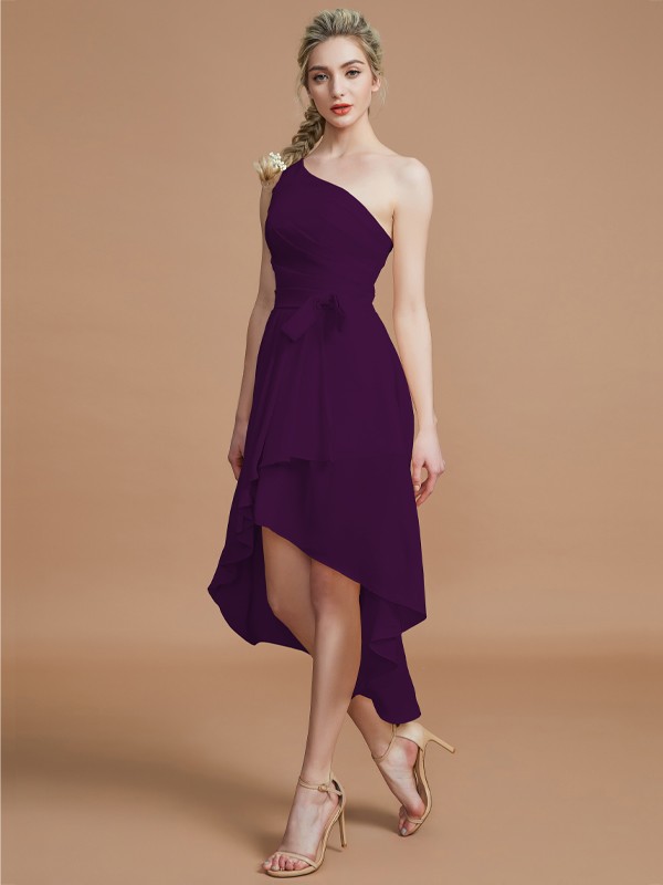 A-Line/Princess One-Shoulder Sleeveless Layers Asymmetrical Chiffon Bridesmaid Dresses 2405