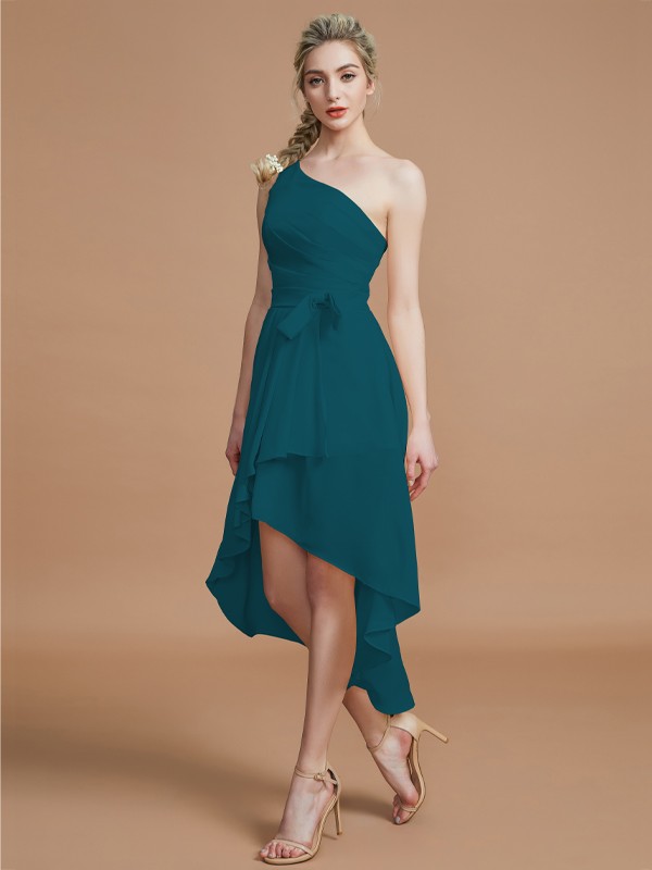 A-Line/Princess One-Shoulder Sleeveless Layers Asymmetrical Chiffon Bridesmaid Dresses 2405