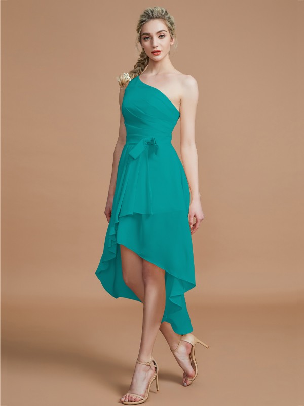 A-Line/Princess One-Shoulder Sleeveless Layers Asymmetrical Chiffon Bridesmaid Dresses 2405