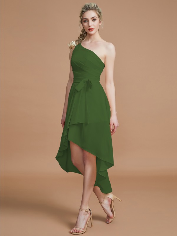 A-Line/Princess One-Shoulder Sleeveless Layers Asymmetrical Chiffon Bridesmaid Dresses 2405