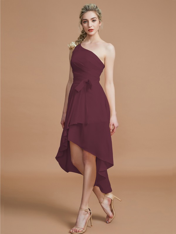 A-Line/Princess One-Shoulder Sleeveless Layers Asymmetrical Chiffon Bridesmaid Dresses 2405