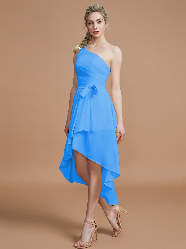 A-Line/Princess One-Shoulder Sleeveless Layers Asymmetrical Chiffon Bridesmaid Dresses 2405