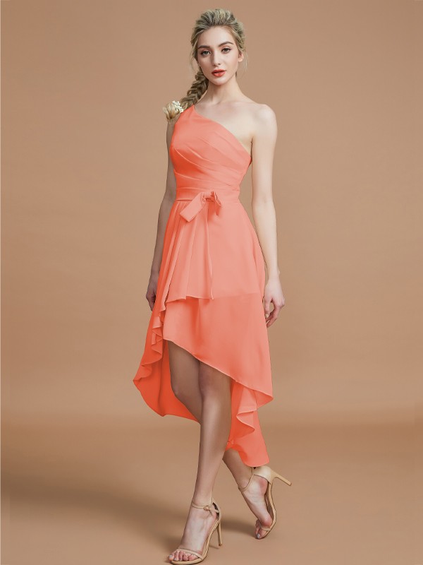 A-Line/Princess One-Shoulder Sleeveless Layers Asymmetrical Chiffon Bridesmaid Dresses 2405