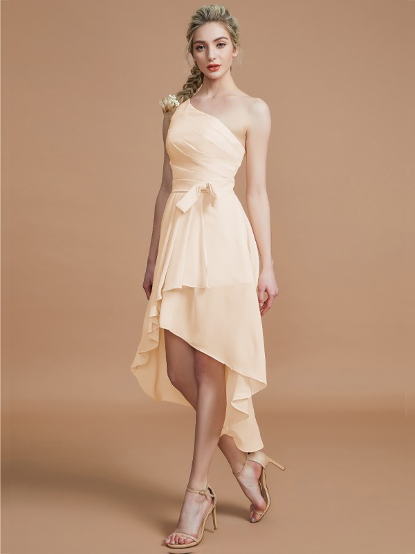 A-Line/Princess One-Shoulder Sleeveless Layers Asymmetrical Chiffon Bridesmaid Dresses 2405