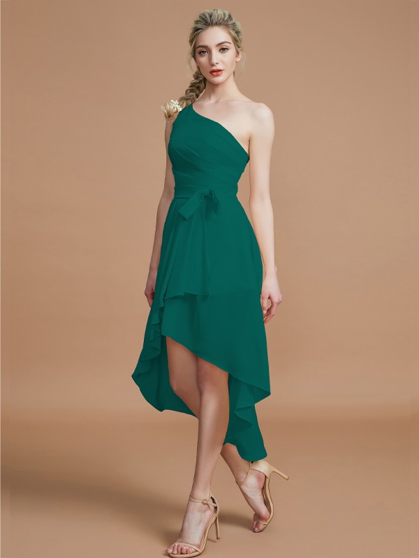 A-Line/Princess One-Shoulder Sleeveless Layers Asymmetrical Chiffon Bridesmaid Dresses 2405