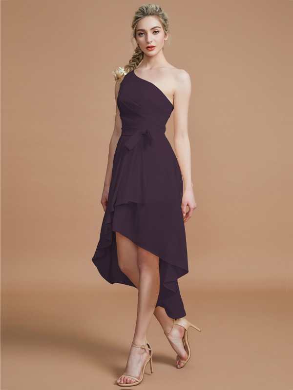 A-Line/Princess One-Shoulder Sleeveless Layers Asymmetrical Chiffon Bridesmaid Dresses 2405